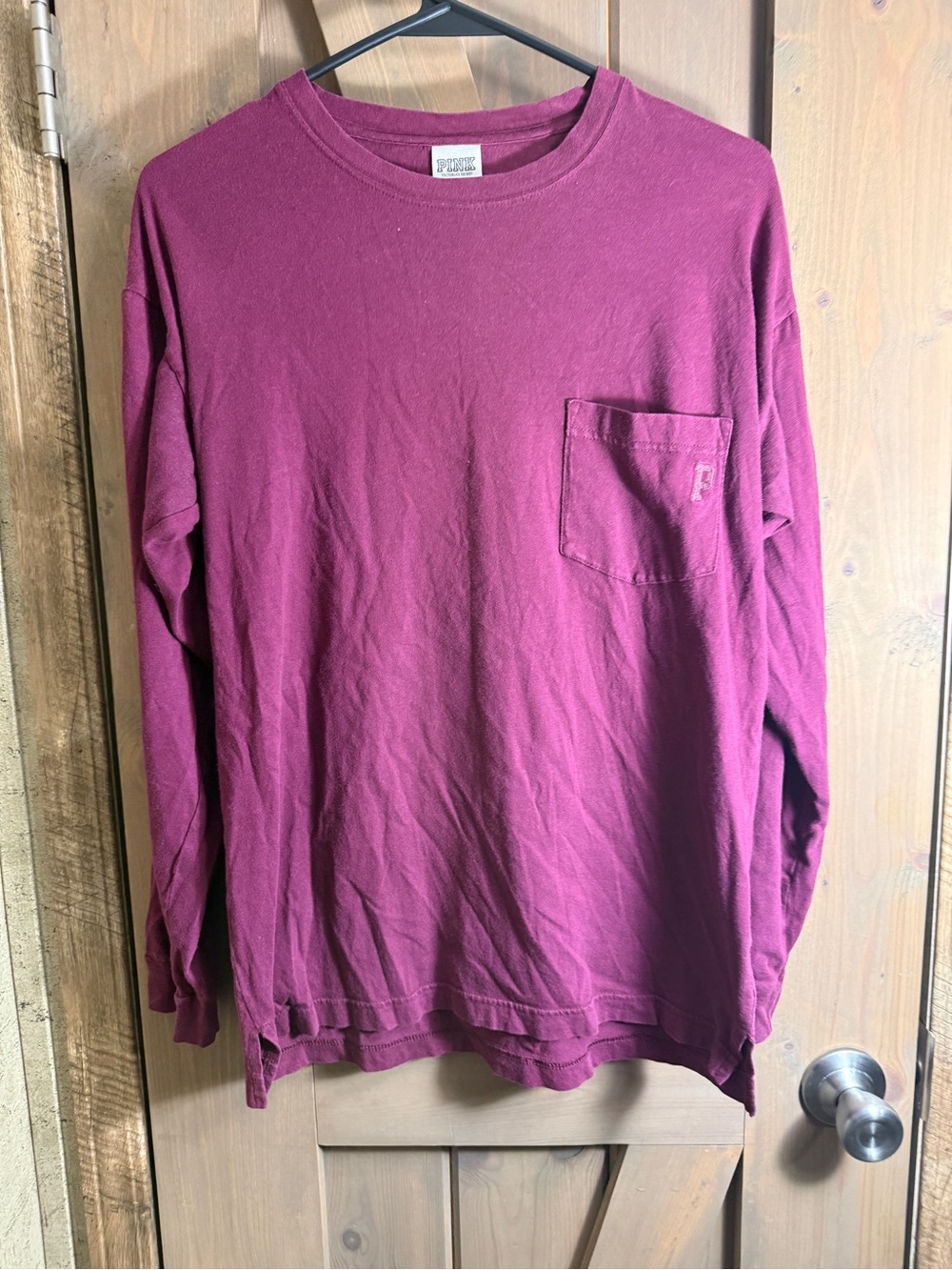 PINK Victoria's Secret Long-Sleeve Pocket Tee in Berry Plum